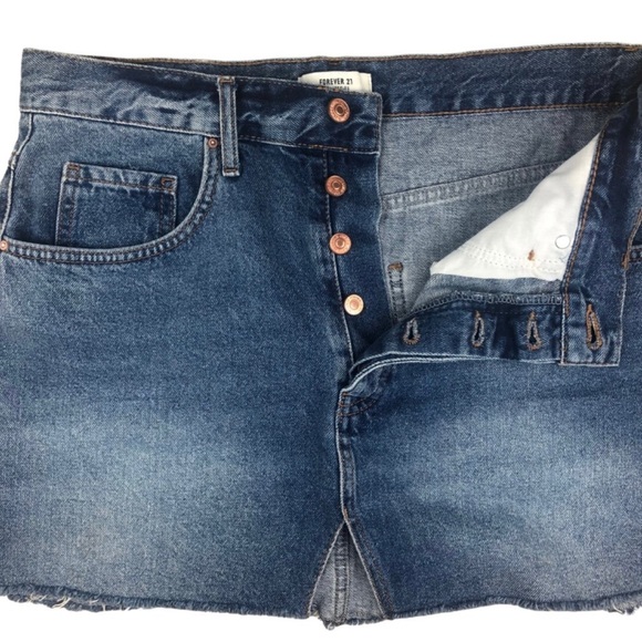 Forever 21 Women’s Classic Denim High Waist Mini Medium Wash Retro Jean Skirt - Picture 5 of 11